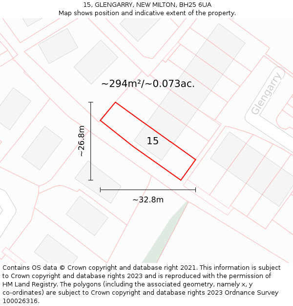 15, GLENGARRY, NEW MILTON, BH25 6UA: Plot and title map