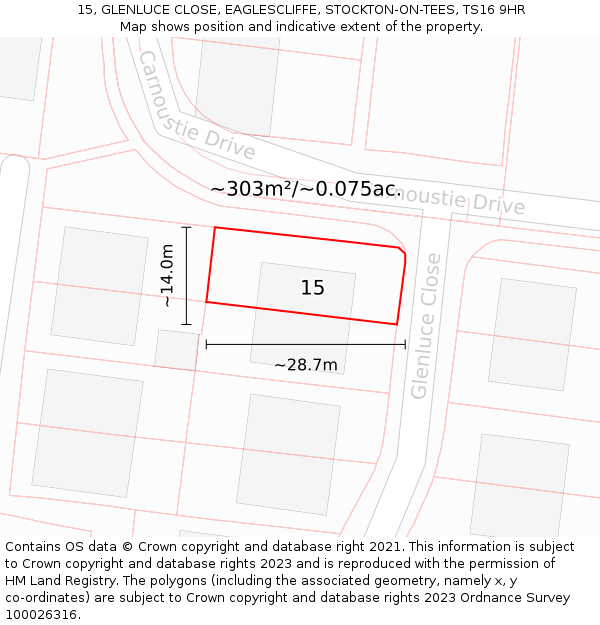 15, GLENLUCE CLOSE, EAGLESCLIFFE, STOCKTON-ON-TEES, TS16 9HR: Plot and title map