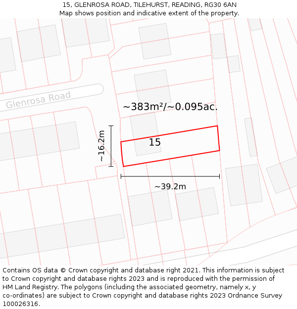15, GLENROSA ROAD, TILEHURST, READING, RG30 6AN: Plot and title map