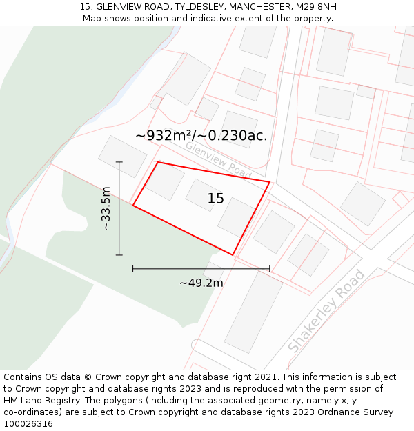 15, GLENVIEW ROAD, TYLDESLEY, MANCHESTER, M29 8NH: Plot and title map