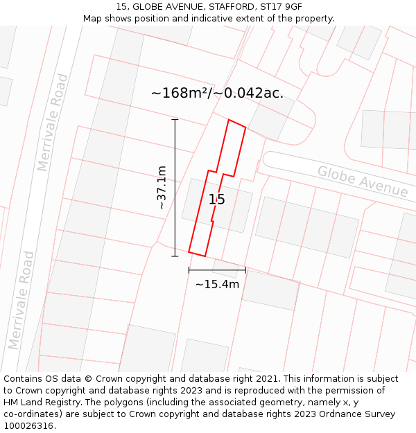 15, GLOBE AVENUE, STAFFORD, ST17 9GF: Plot and title map