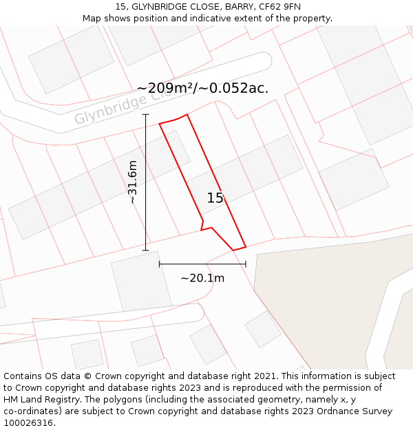 15, GLYNBRIDGE CLOSE, BARRY, CF62 9FN: Plot and title map