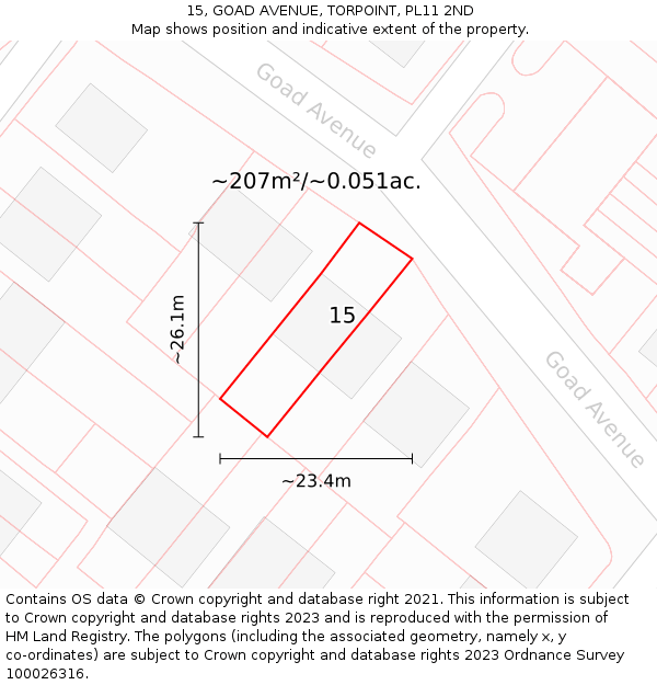 15, GOAD AVENUE, TORPOINT, PL11 2ND: Plot and title map
