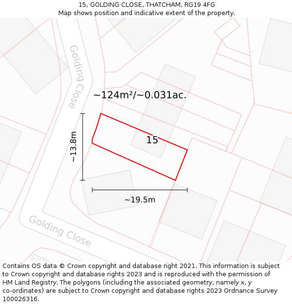 15, GOLDING CLOSE, THATCHAM, RG19 4FG: Plot and title map