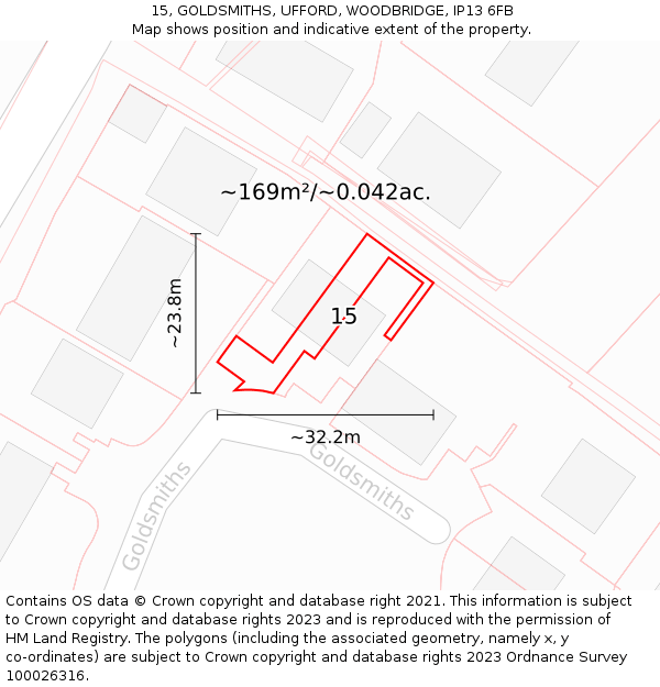 15, GOLDSMITHS, UFFORD, WOODBRIDGE, IP13 6FB: Plot and title map