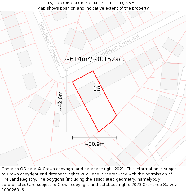 15, GOODISON CRESCENT, SHEFFIELD, S6 5HT: Plot and title map