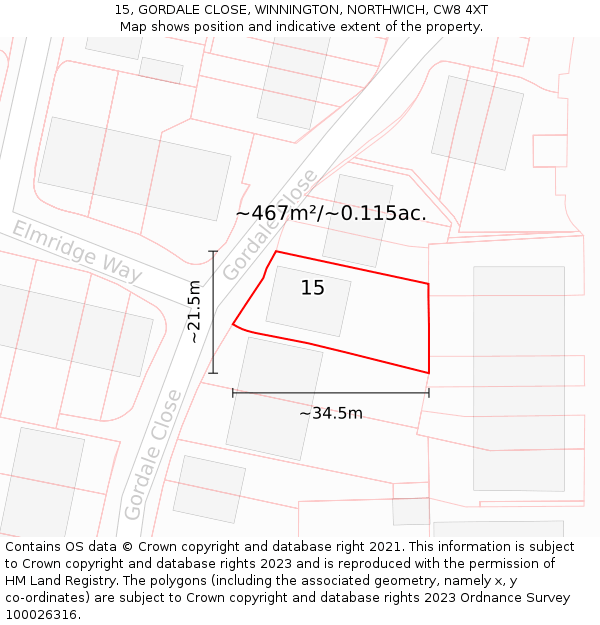 15, GORDALE CLOSE, WINNINGTON, NORTHWICH, CW8 4XT: Plot and title map