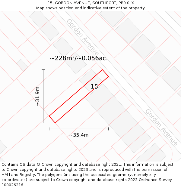 15, GORDON AVENUE, SOUTHPORT, PR9 0LX: Plot and title map