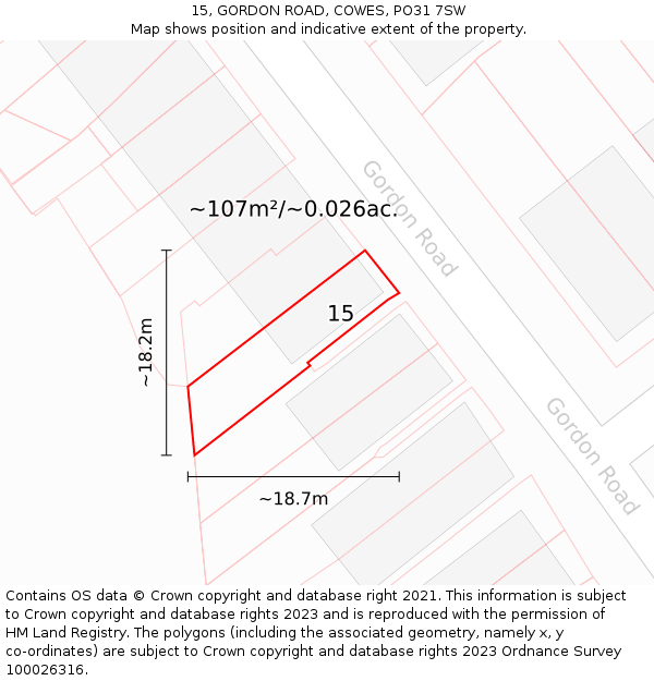 15, GORDON ROAD, COWES, PO31 7SW: Plot and title map