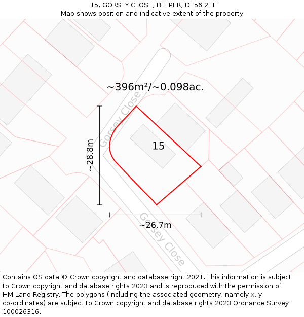 15, GORSEY CLOSE, BELPER, DE56 2TT: Plot and title map