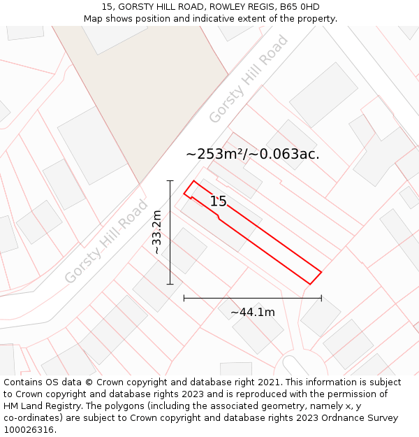 15, GORSTY HILL ROAD, ROWLEY REGIS, B65 0HD: Plot and title map