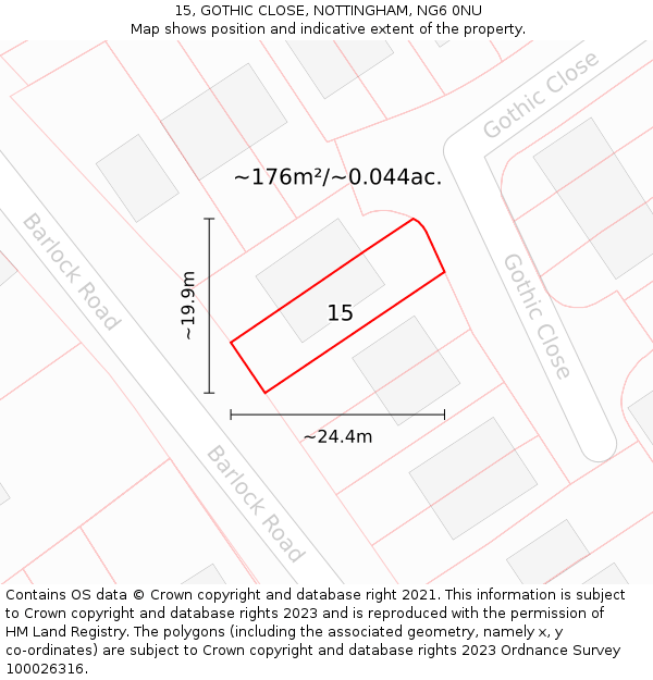 15, GOTHIC CLOSE, NOTTINGHAM, NG6 0NU: Plot and title map