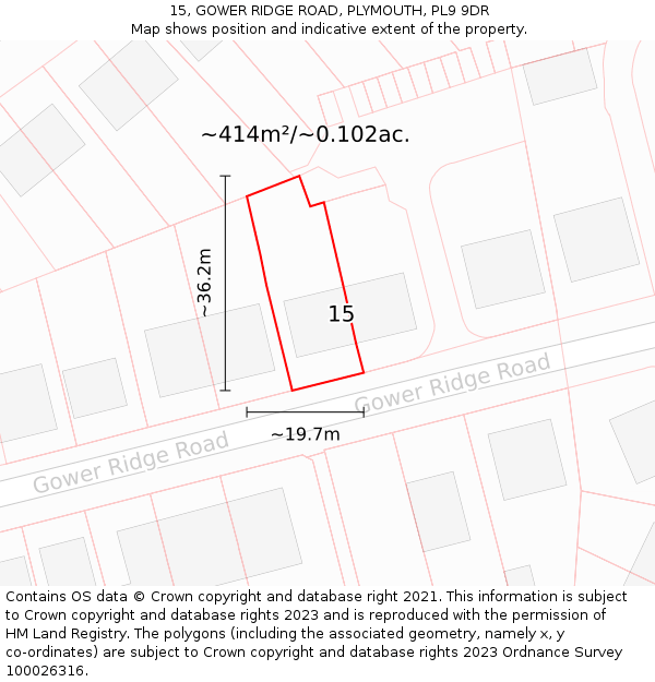 15, GOWER RIDGE ROAD, PLYMOUTH, PL9 9DR: Plot and title map