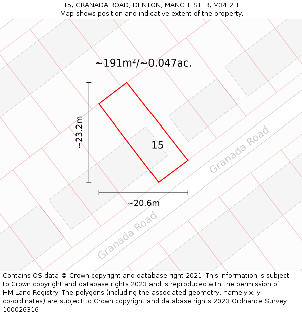 15, GRANADA ROAD, DENTON, MANCHESTER, M34 2LL: Plot and title map