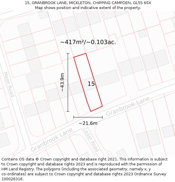 15, GRANBROOK LANE, MICKLETON, CHIPPING CAMPDEN, GL55 6SX: Plot and title map
