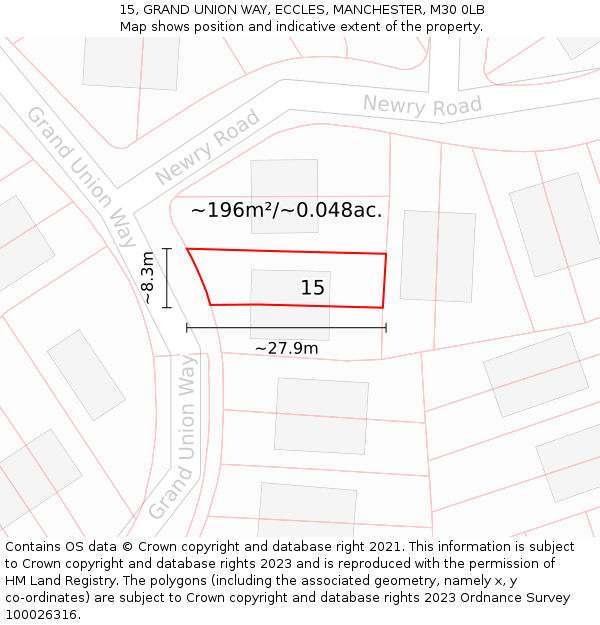 15, GRAND UNION WAY, ECCLES, MANCHESTER, M30 0LB: Plot and title map