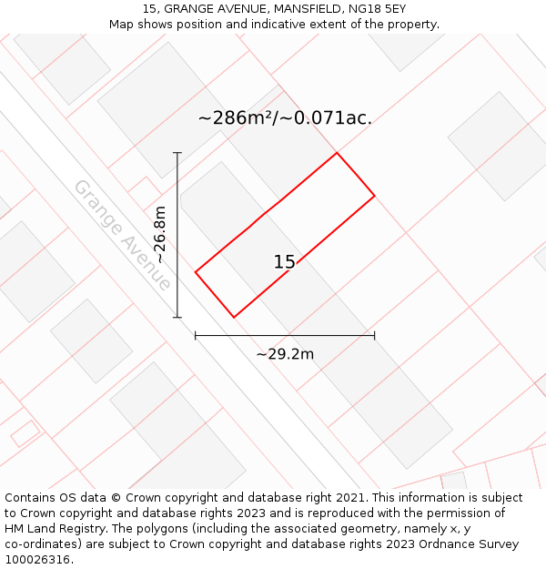 15, GRANGE AVENUE, MANSFIELD, NG18 5EY: Plot and title map
