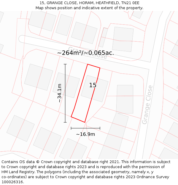 15, GRANGE CLOSE, HORAM, HEATHFIELD, TN21 0EE: Plot and title map