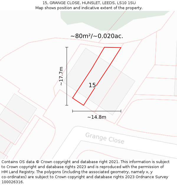 15, GRANGE CLOSE, HUNSLET, LEEDS, LS10 1SU: Plot and title map