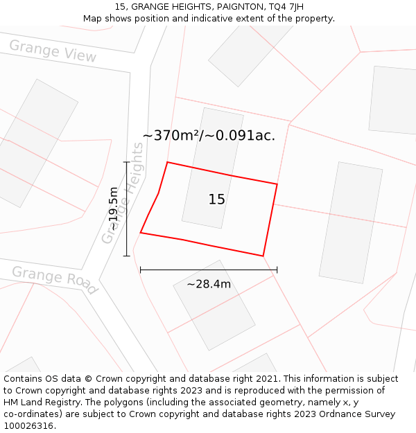 15, GRANGE HEIGHTS, PAIGNTON, TQ4 7JH: Plot and title map
