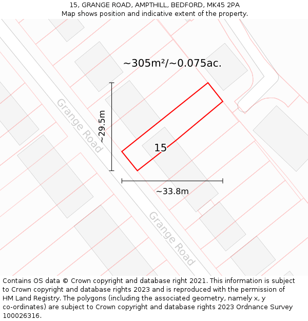 15, GRANGE ROAD, AMPTHILL, BEDFORD, MK45 2PA: Plot and title map