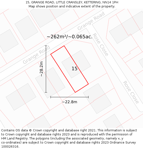15, GRANGE ROAD, LITTLE CRANSLEY, KETTERING, NN14 1PH: Plot and title map