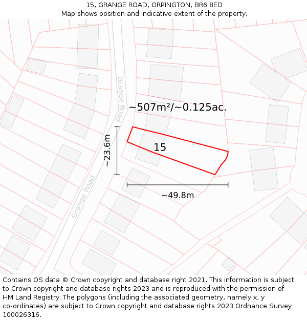 15, GRANGE ROAD, ORPINGTON, BR6 8ED: Plot and title map