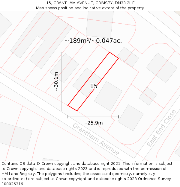 15, GRANTHAM AVENUE, GRIMSBY, DN33 2HE: Plot and title map