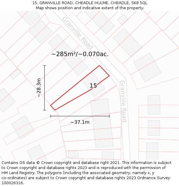 15, GRANVILLE ROAD, CHEADLE HULME, CHEADLE, SK8 5QL: Plot and title map