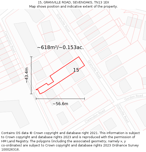 15, GRANVILLE ROAD, SEVENOAKS, TN13 1EX: Plot and title map