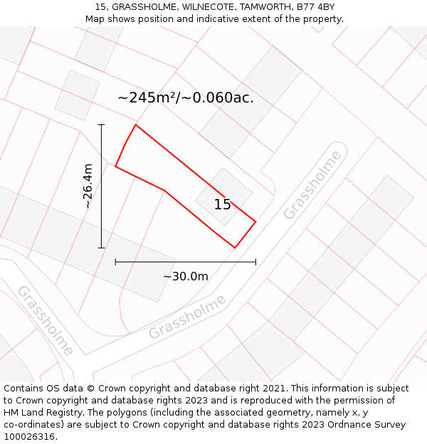 15, GRASSHOLME, WILNECOTE, TAMWORTH, B77 4BY: Plot and title map