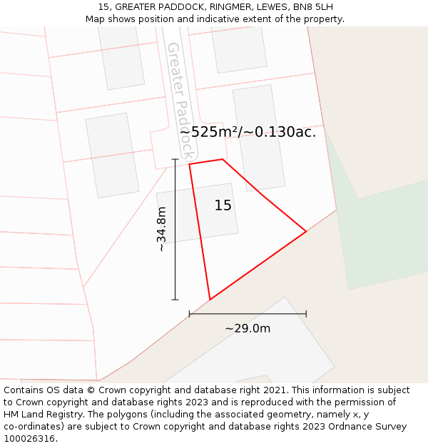 15, GREATER PADDOCK, RINGMER, LEWES, BN8 5LH: Plot and title map