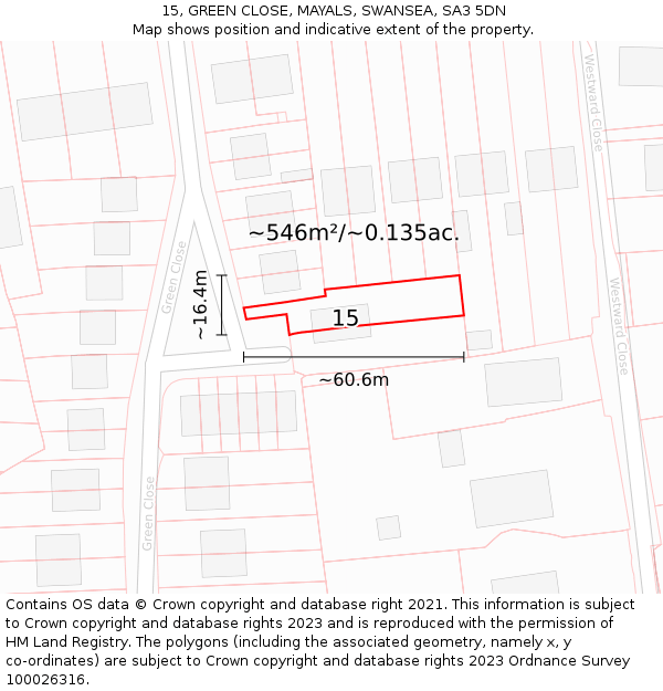 15, GREEN CLOSE, MAYALS, SWANSEA, SA3 5DN: Plot and title map