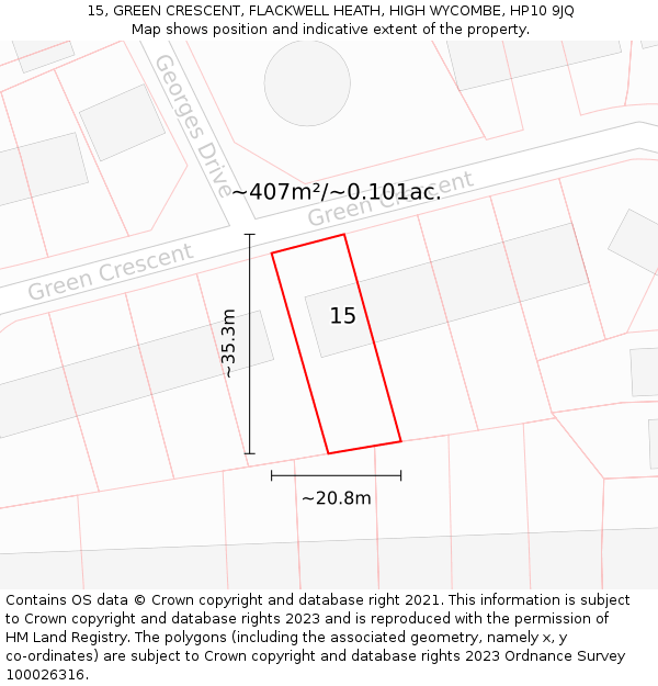 15, GREEN CRESCENT, FLACKWELL HEATH, HIGH WYCOMBE, HP10 9JQ: Plot and title map