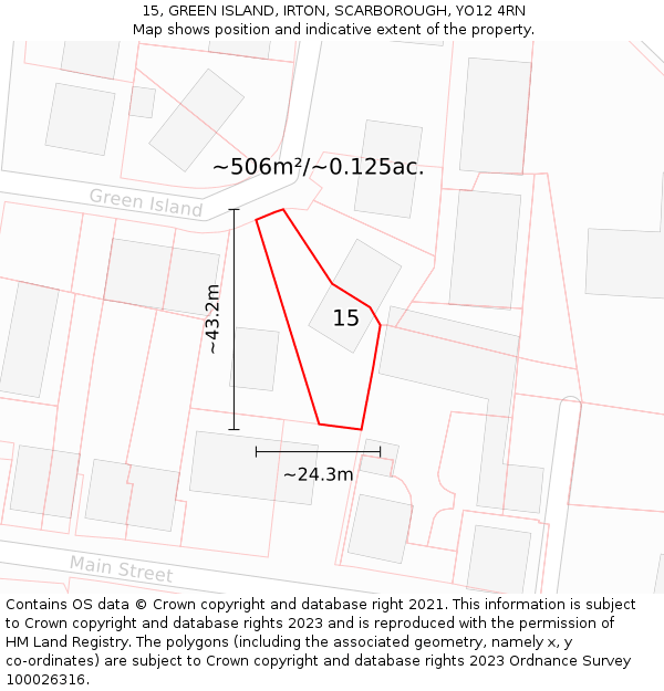 15, GREEN ISLAND, IRTON, SCARBOROUGH, YO12 4RN: Plot and title map