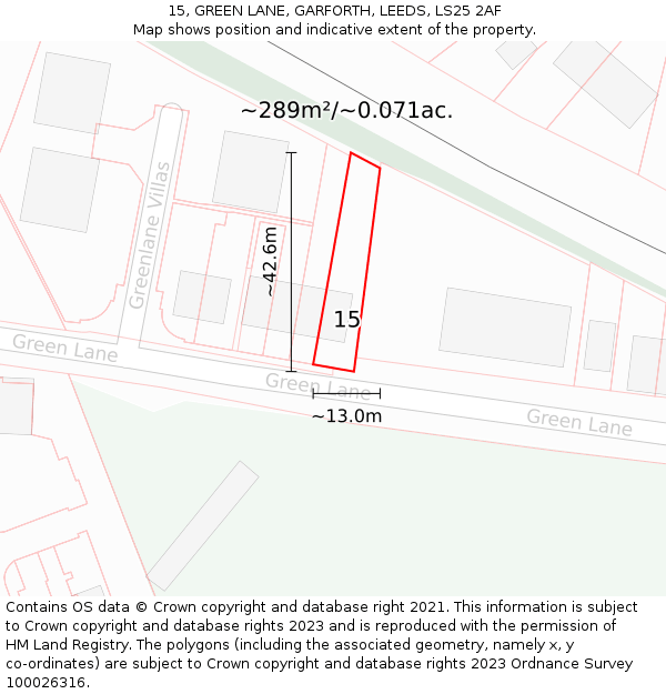 15, GREEN LANE, GARFORTH, LEEDS, LS25 2AF: Plot and title map