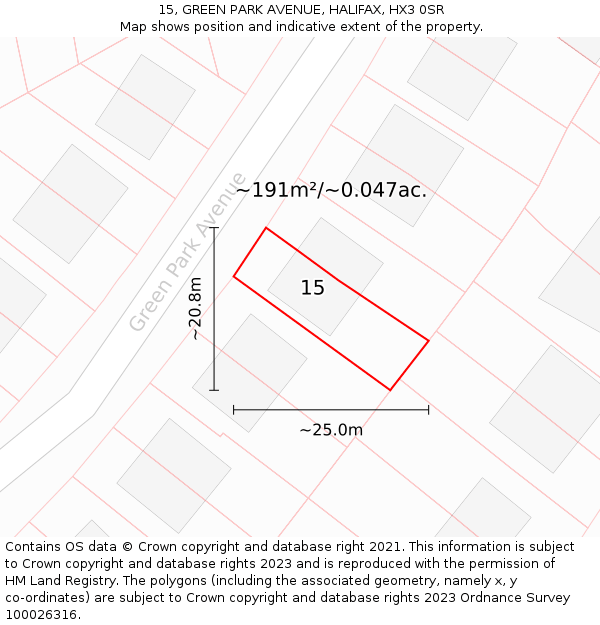 15, GREEN PARK AVENUE, HALIFAX, HX3 0SR: Plot and title map