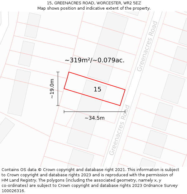 15, GREENACRES ROAD, WORCESTER, WR2 5EZ: Plot and title map