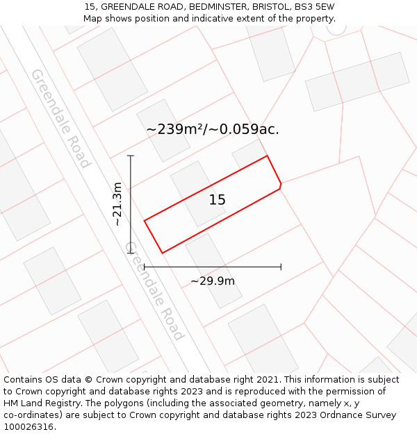 15, GREENDALE ROAD, BEDMINSTER, BRISTOL, BS3 5EW: Plot and title map