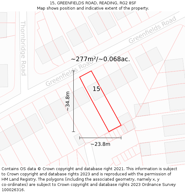 15, GREENFIELDS ROAD, READING, RG2 8SF: Plot and title map