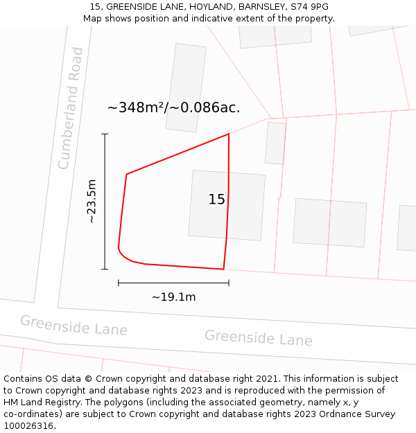 15, GREENSIDE LANE, HOYLAND, BARNSLEY, S74 9PG: Plot and title map