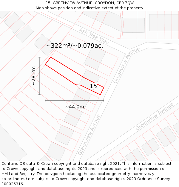 15, GREENVIEW AVENUE, CROYDON, CR0 7QW: Plot and title map