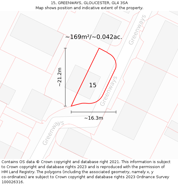 15, GREENWAYS, GLOUCESTER, GL4 3SA: Plot and title map
