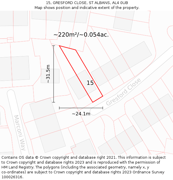 15, GRESFORD CLOSE, ST ALBANS, AL4 0UB: Plot and title map