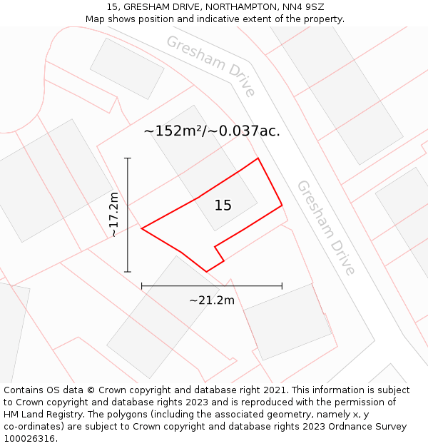 15, GRESHAM DRIVE, NORTHAMPTON, NN4 9SZ: Plot and title map