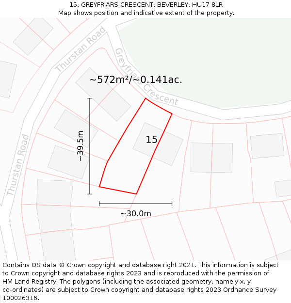 15, GREYFRIARS CRESCENT, BEVERLEY, HU17 8LR: Plot and title map