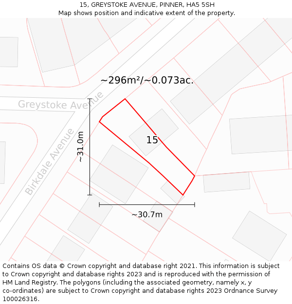 15, GREYSTOKE AVENUE, PINNER, HA5 5SH: Plot and title map