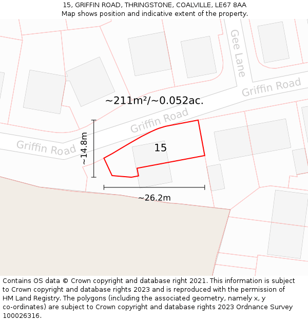 15, GRIFFIN ROAD, THRINGSTONE, COALVILLE, LE67 8AA: Plot and title map