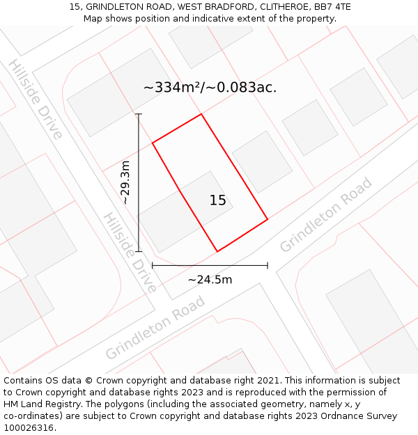 15, GRINDLETON ROAD, WEST BRADFORD, CLITHEROE, BB7 4TE: Plot and title map