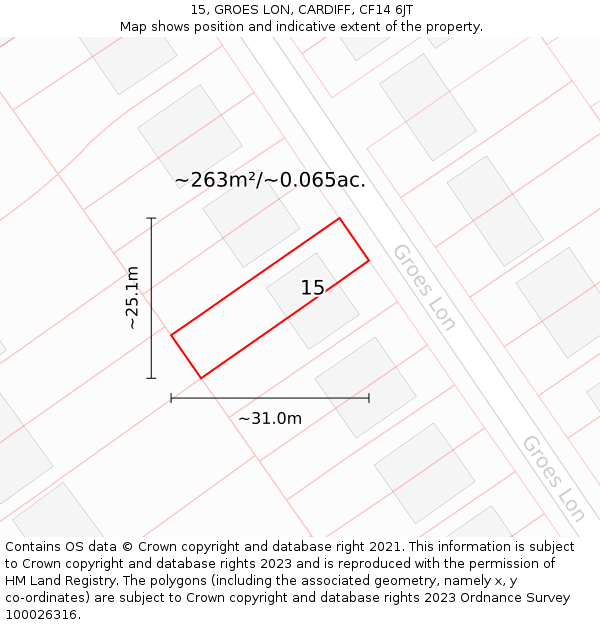 15, GROES LON, CARDIFF, CF14 6JT: Plot and title map